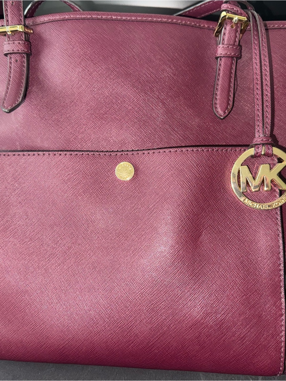 Michael Kors Berry Saffiano Leather Tote with Gold Hardware